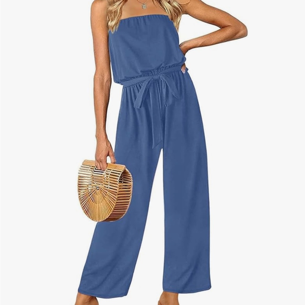 Elegant Blue Strapless Jumpsuit
